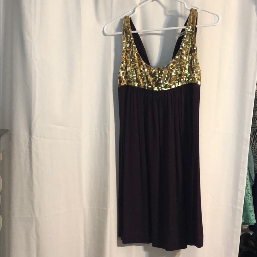 Purple and gold sequence dress